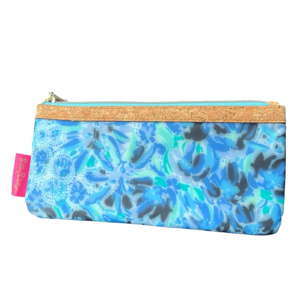 Lilly Pulitzer NWOT Iris Blue Floral Pencil Case Makeup Pouch High Maintenance